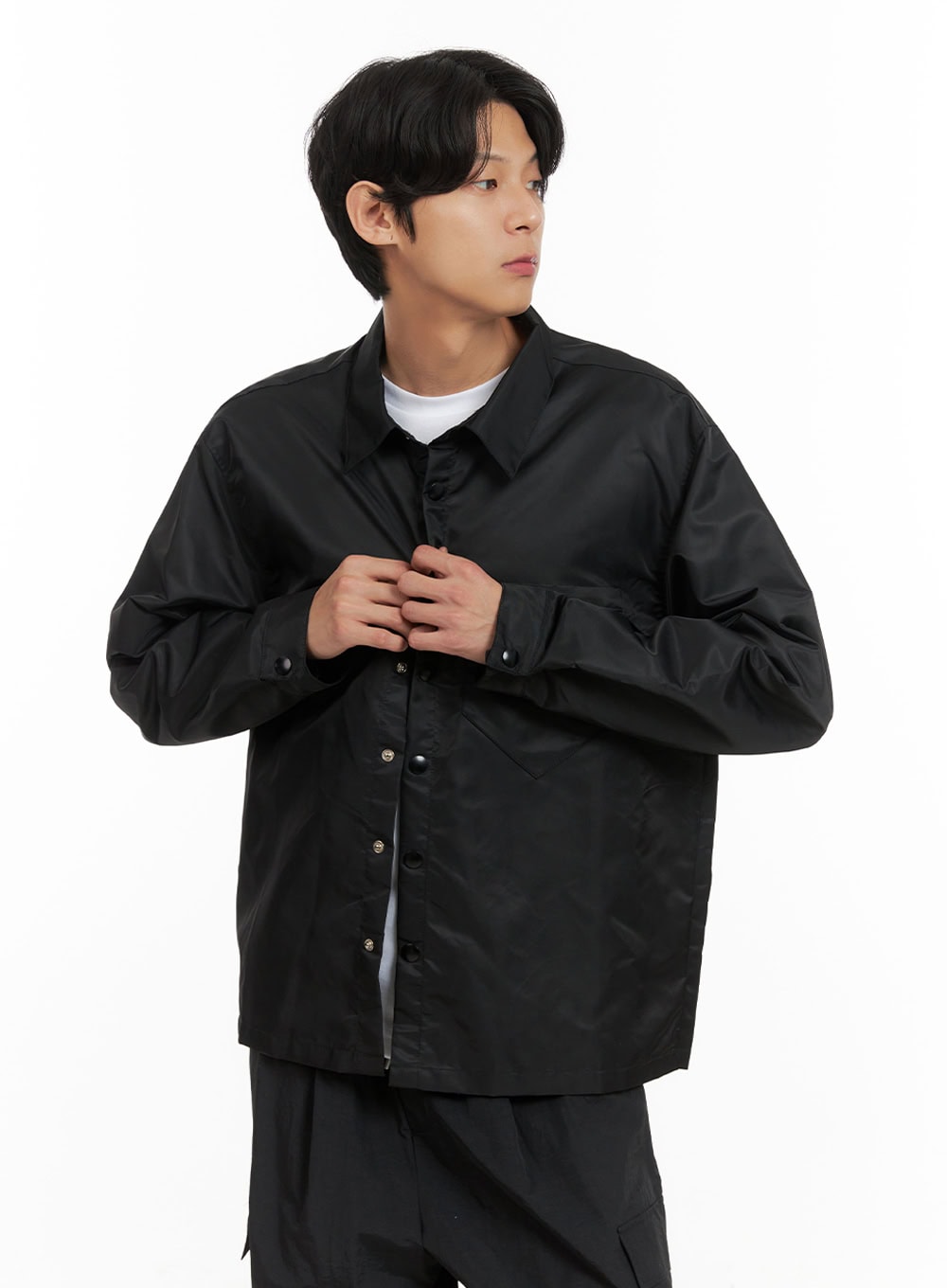 mens-water-resistant-waxed-cotton-button-jacket-iy402 / Black