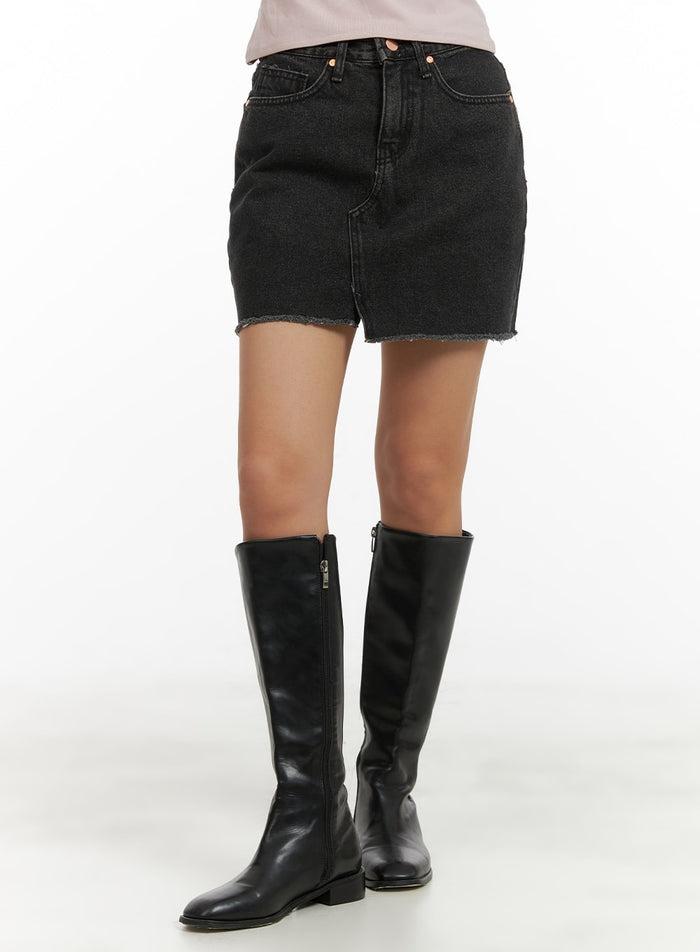 front-slit-denim-mini-skirt-ca415 / Gray