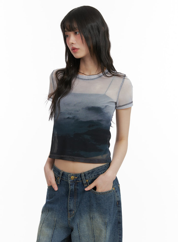 mesh-graphic-cropped-tee-ca412 / Black