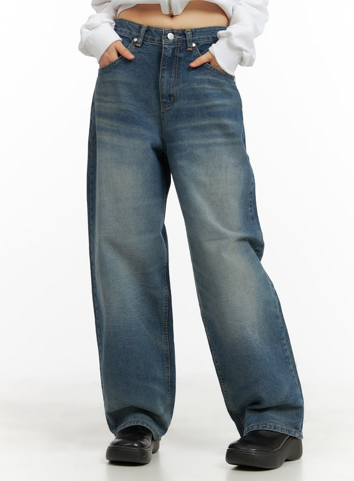 washed-wide-leg-jeans-ca419 / Blue