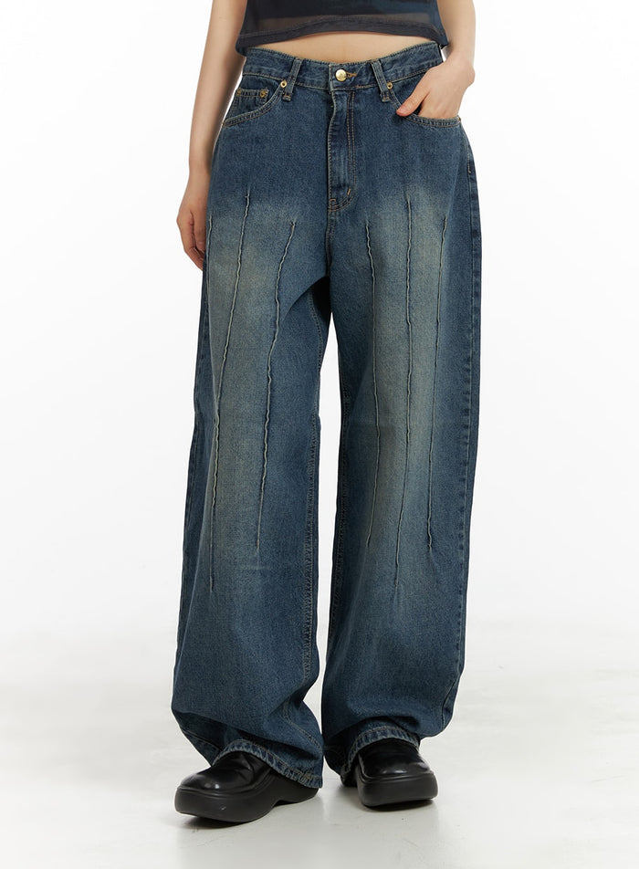 stitched-detail-slim-fit-baggy-jeans-ca412 / Dark blue