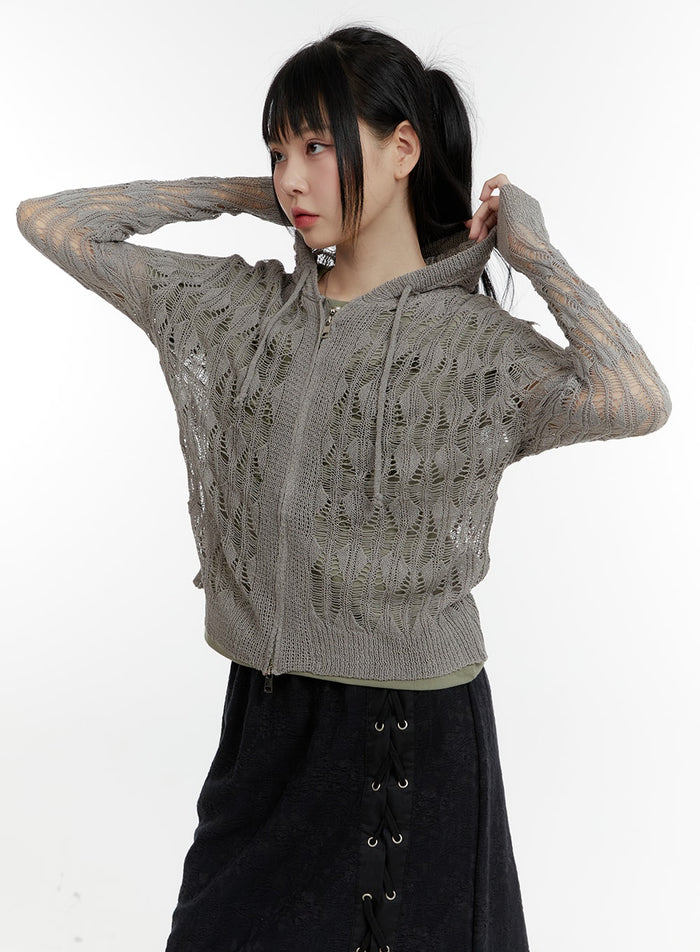 hollow-out-knit-hoodie-jacket-ca401 / Gray
