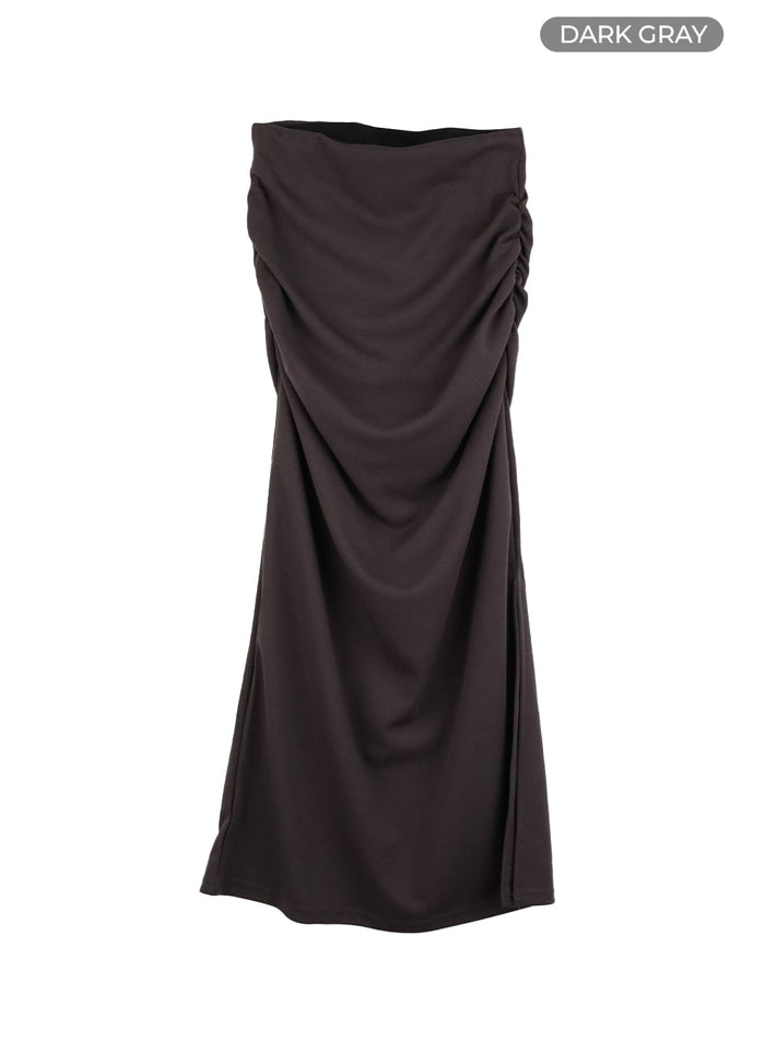 slit-shirred-maxi-skirt-ia417 / Dark gray