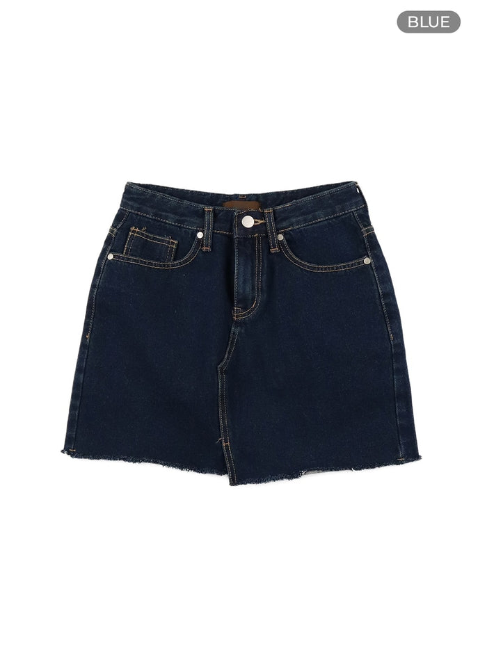 front-slit-denim-mini-skirt-ca415 / Blue