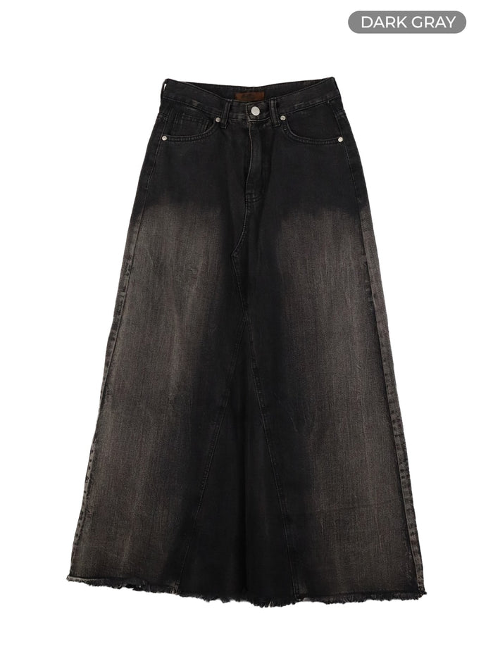 vintage-washed-denim-maxi-skirt-ca415 / Dark gray