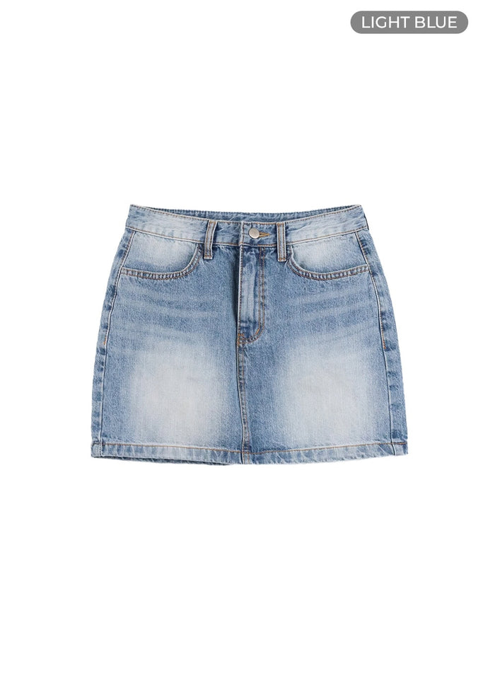 vintage-washed-denim-mini-skirt-cy403 / Light blue