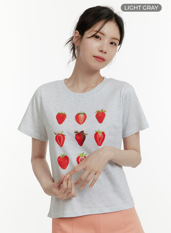 strawberry-graphic-cotton-tee-oa405 / Light gray