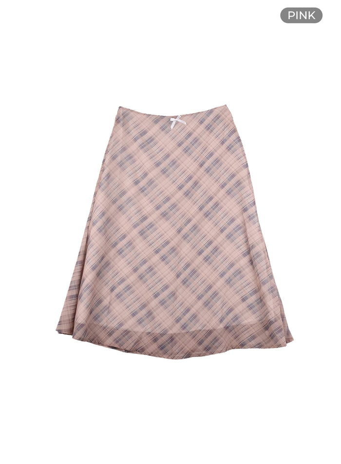checkered-midi-skirt-ca415 / Pink