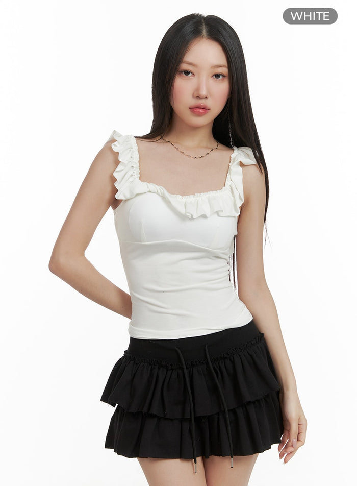 frill-square-neck-sleeveless-top-ca409 / White