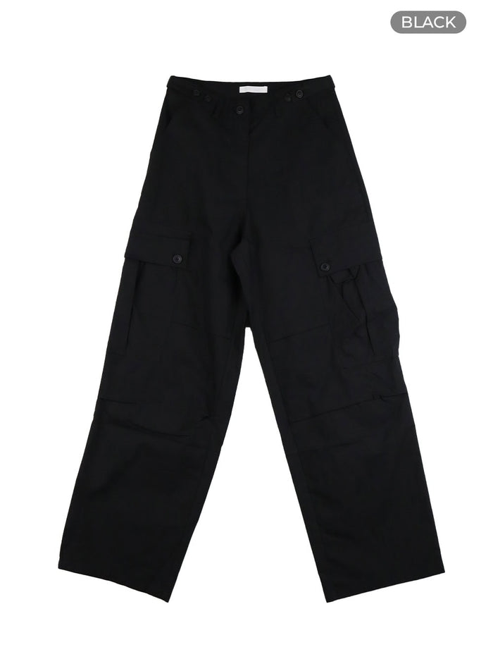 pintuck-buttoned-cargo-pants-cy403 / Black