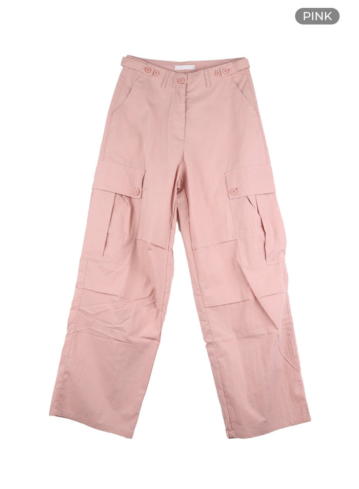 pintuck-buttoned-cargo-pants-cy403 / Pink