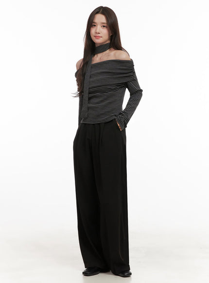 Pintuck Wide-Fit Dress Pants IJ510