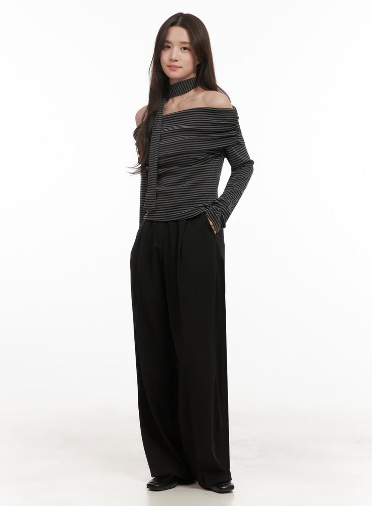 Pintuck Wide-Fit Dress Pants IJ510