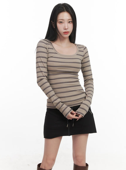 Striped Slim-Fit Long Sleeve Top CJ517