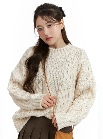 cable-knit-sweater-oj412 / Beige