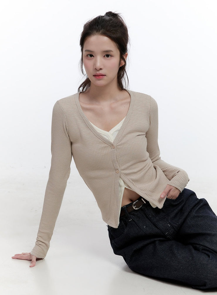 color-block-layered-long-sleeve-on418 / Beige