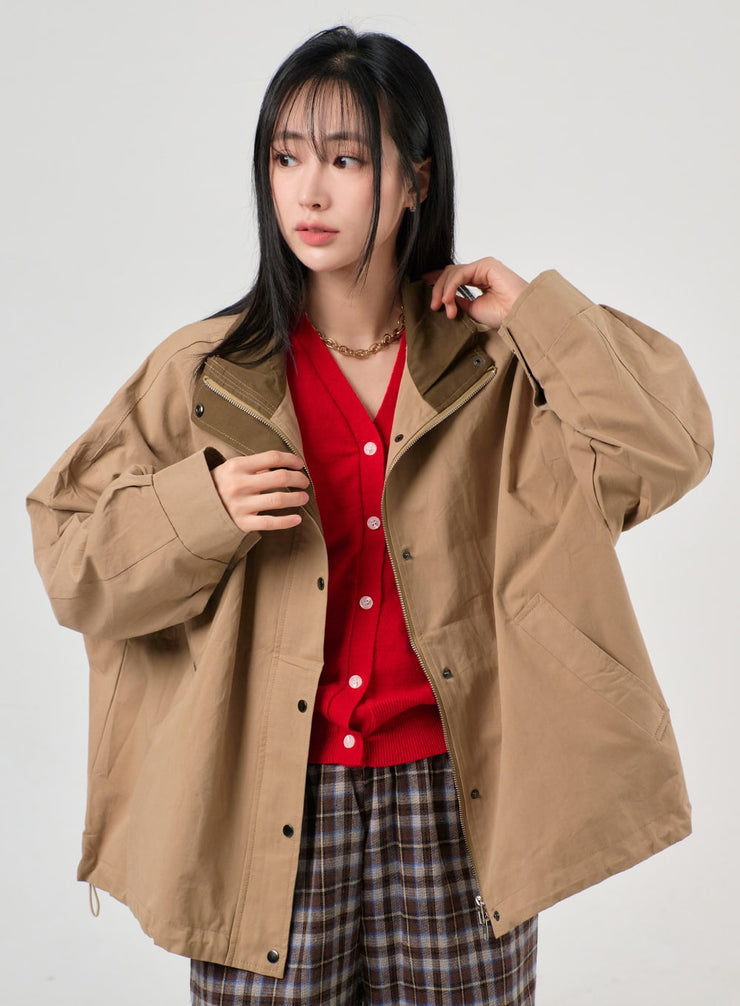 grandpacore-oversized-button-bomber-jacket-of406 / Beige