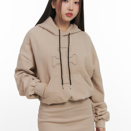 soft-cotton-hooded-mini-dress-cn419 / Beige