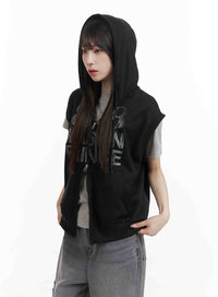 graphic-loose-fit-vest-hoodie-cy407 / Black