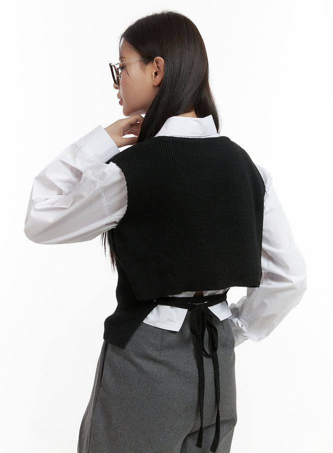 back-strap-knit-vest-oo416 / Black