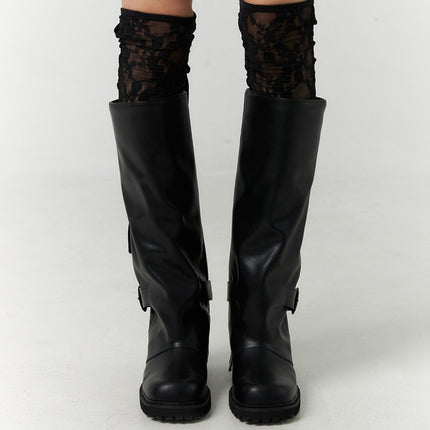 buckle-faux-leather-boots-cn317 / Black