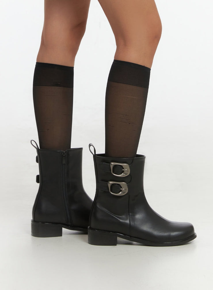 buckle-faux-leather-ankle-boots-is427 / Black