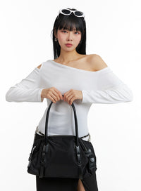 nylon-zipper-shoulder-bag-if402 / Black