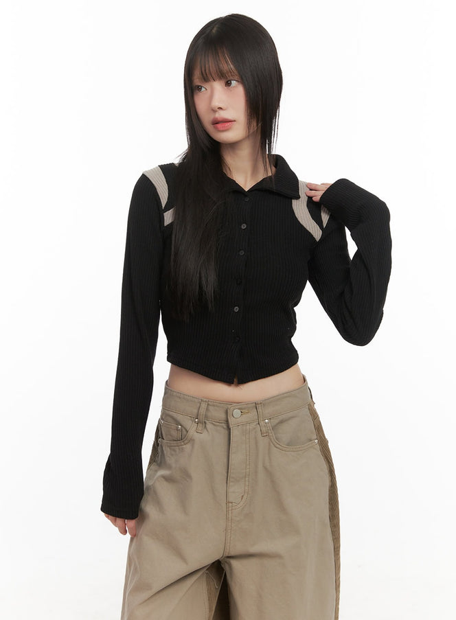 buttoned-slim-fit-cropped-cardigan-cd426 / Black