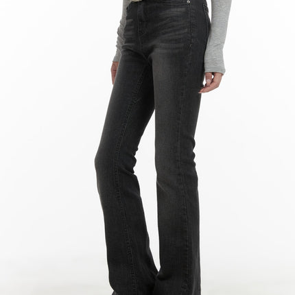 slim-washed-denim-bootcut-jeans-ca403 / Black