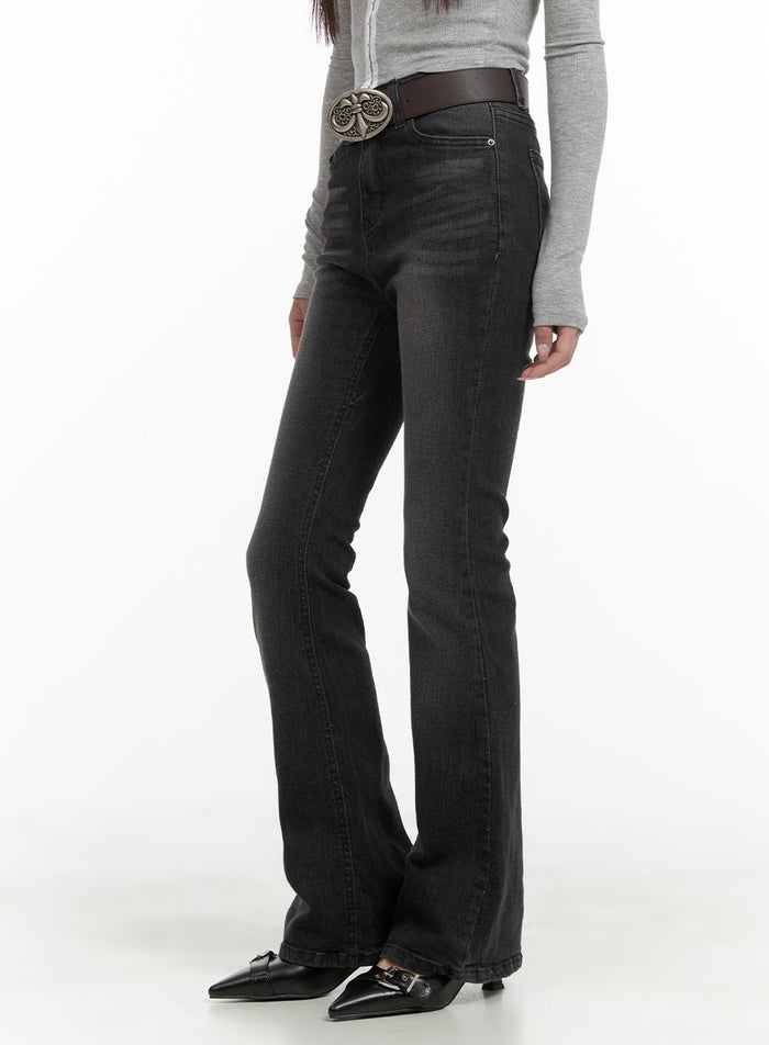 slim-washed-denim-bootcut-jeans-ca403 / Black