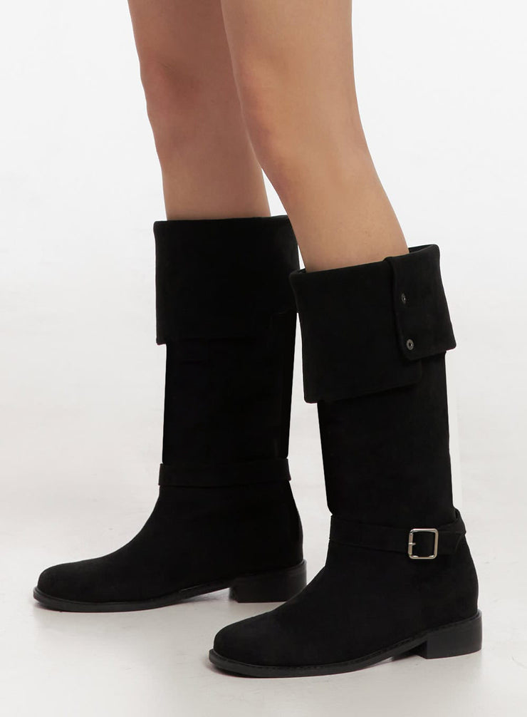 Buckle-Strap Faux Leather Long Boots ID431