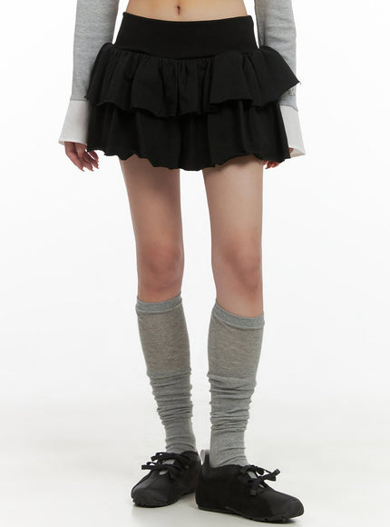 ruffle-banded-cotton-mini-skirt-cs403 / Black