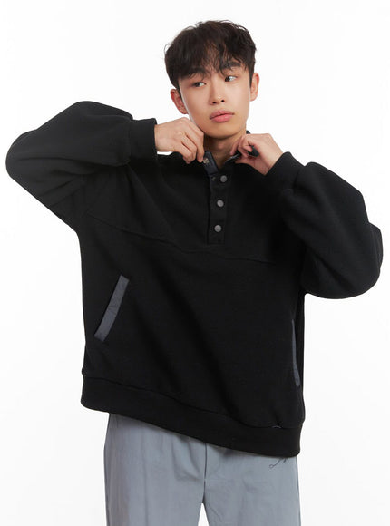 mens-buttoned-fleece-sweatshirt-id427 / Black