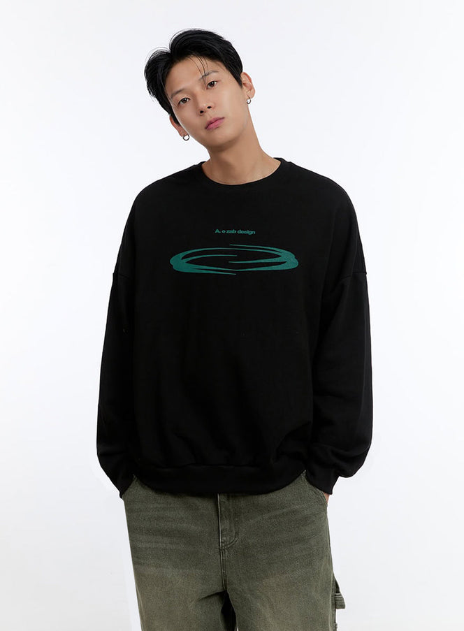 mens-cozy-graphic-crewneck-sweatshirt-io428 / Black