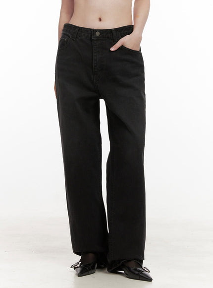 cotton-solid-straight-fit-pants-od418 / Black