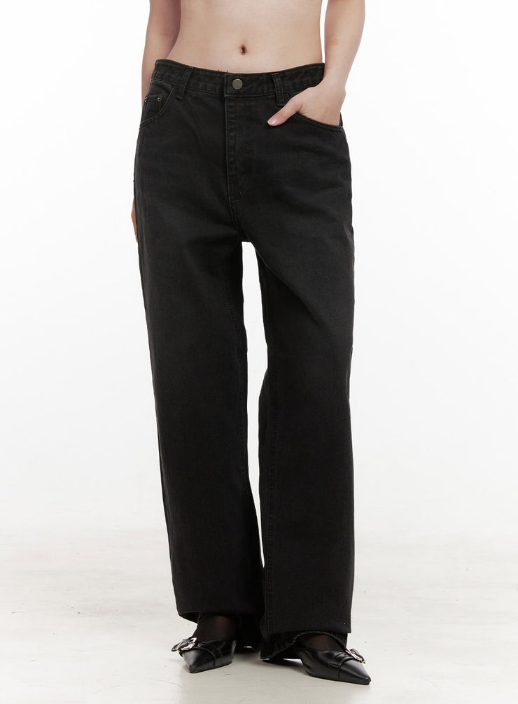 cotton-solid-straight-fit-pants-od418 / Black