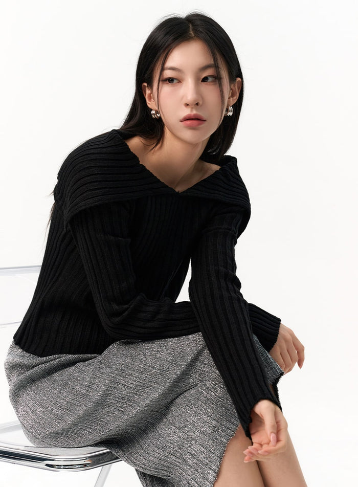 off-shoulder-knit-sweater-io320 / Black