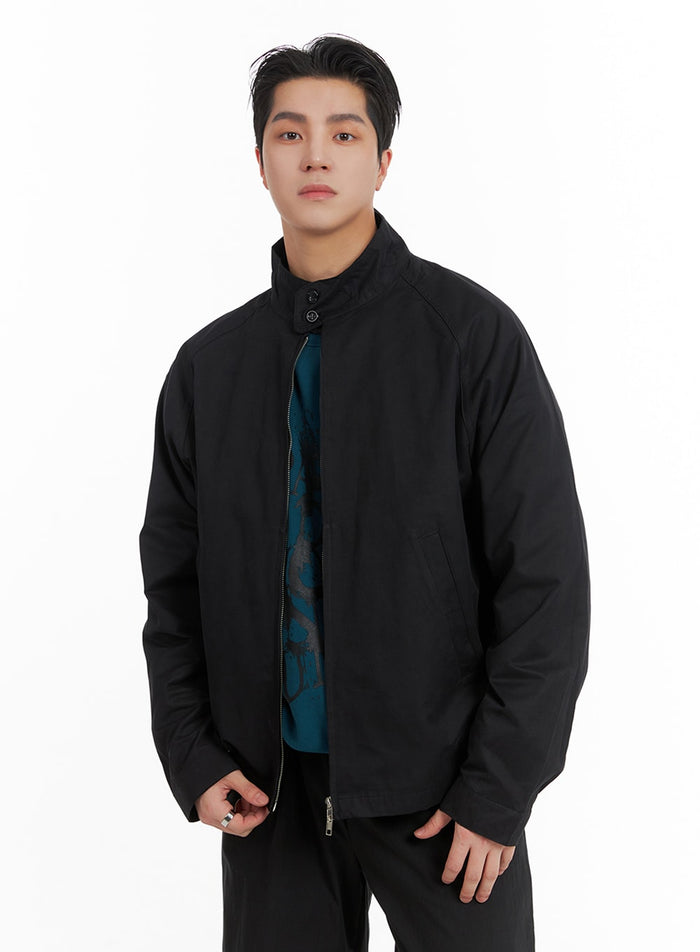 mens-solid-high-neck-jacket-ia401 / Black