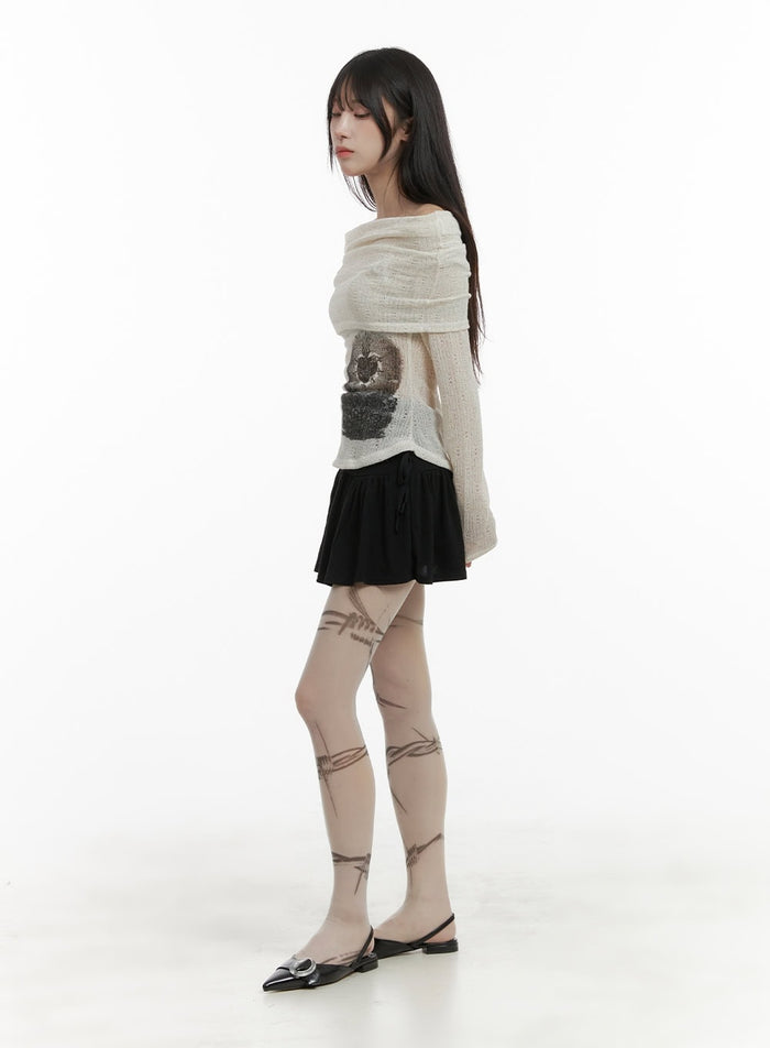 side-ribbon-ruched-mini-skirt-ca426 / Black