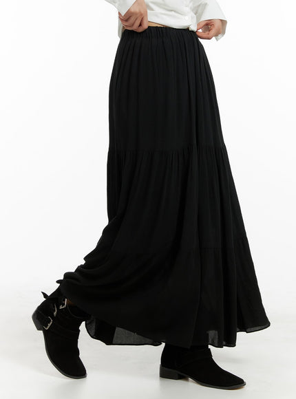 solid-ruffle-maxi-skirt-cm421 / Black