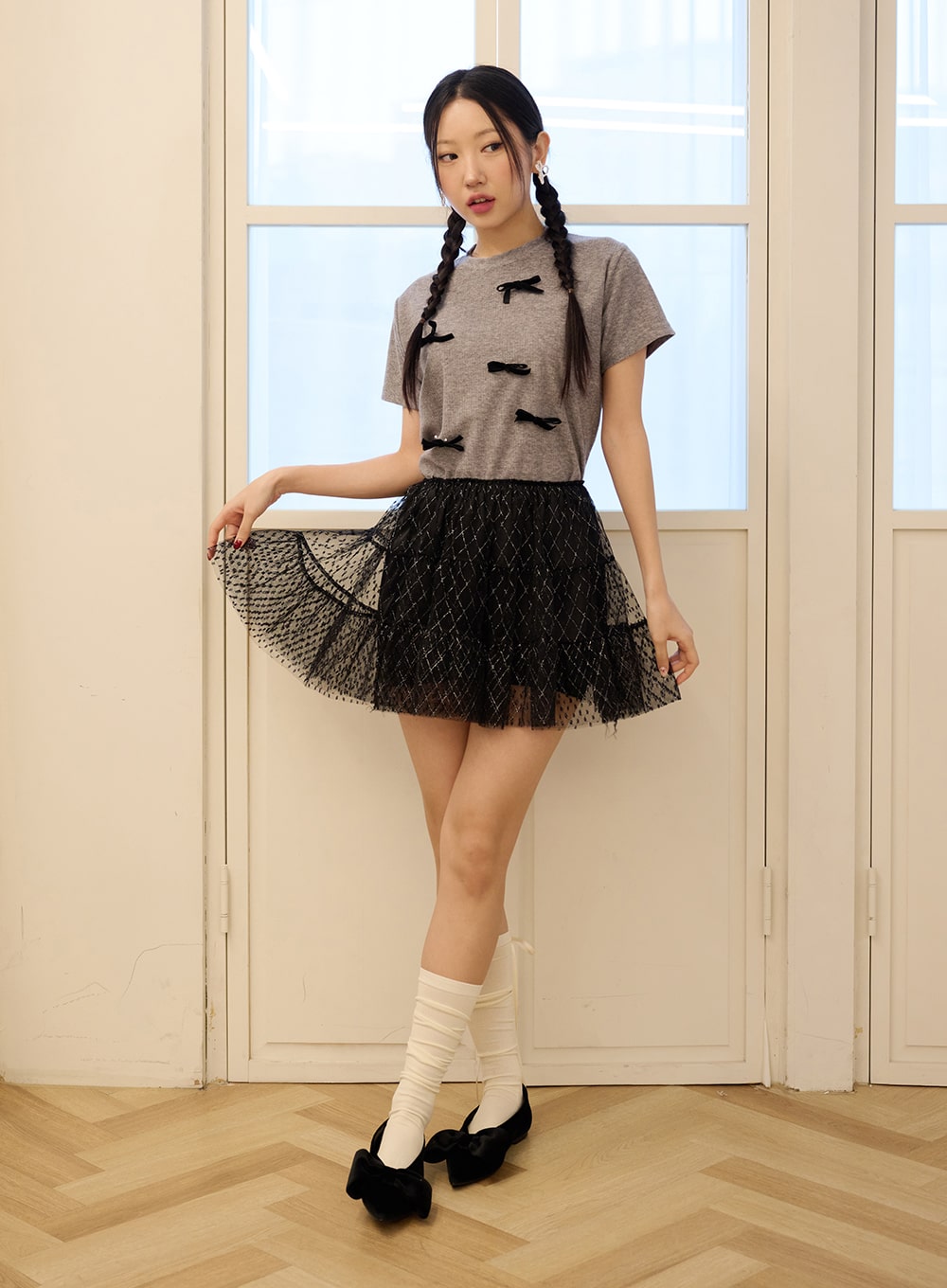 laced-tulle-mini-skirt-od326 / Black