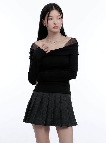 see-through-off-shoulder-top-oo429 / Black