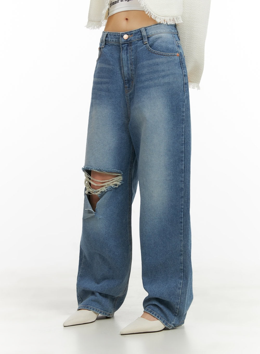 destroyed-washed-baggy-jeans-cy414 / Blue