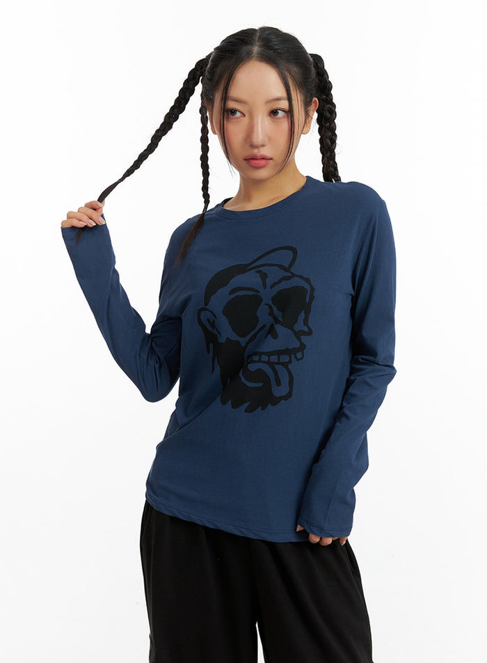 graphic-long-sleeve-top-im405 / Blue