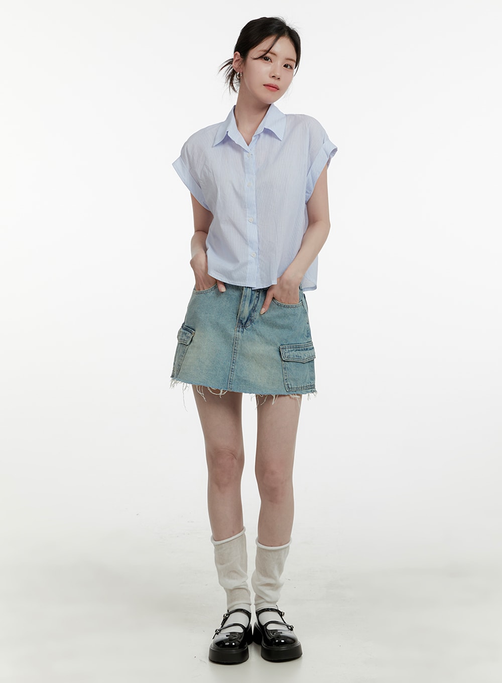 denim-cargo-mini-skirt-oa405 / Blue