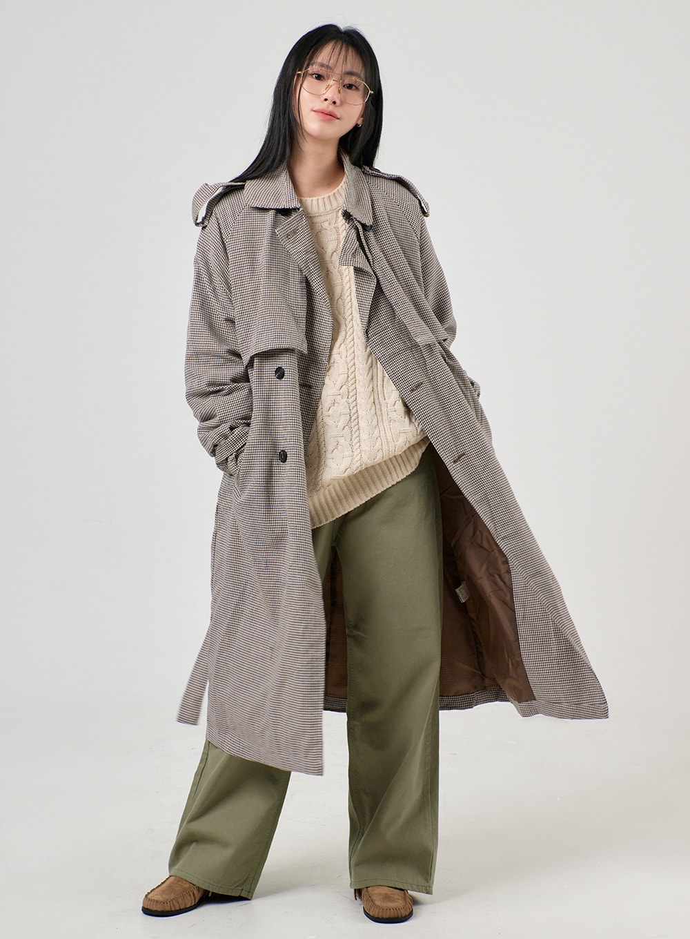 checkered-trench-coat-of405 / Brown
