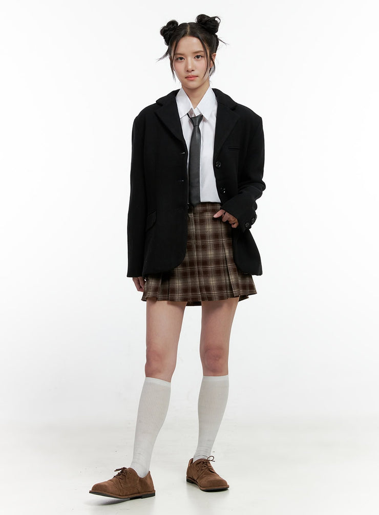 checkered-pleated-mini-skirt-on404 / Brown