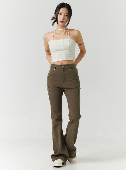 slim-fit-boot-cut-pants-cd301 / Brown