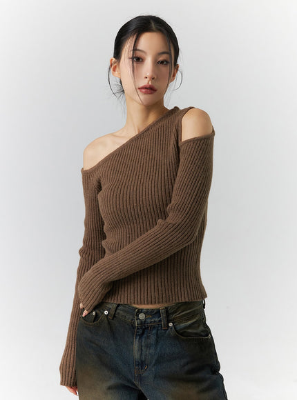 slim-fit-ribbed-sweater-id306 / Brown