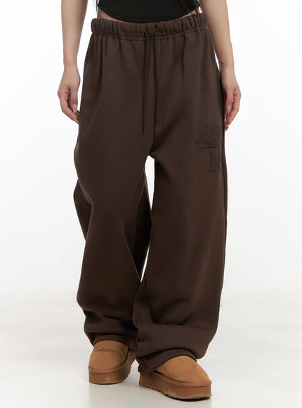 comfy-patch-wide-fit-sweatpants-cd404 / Brown